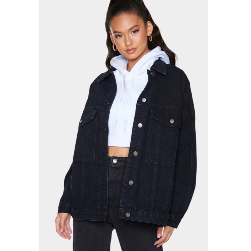 PrettyLittleThing Black Oversized Denim Jacket